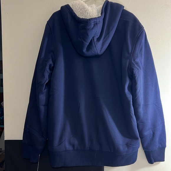 NEW Q-ACTIVE BLUE SHERPA LINED FAUX FUR FULL ZIP HOODIE JACKET SIZE LARGE - Picture 7 of 10